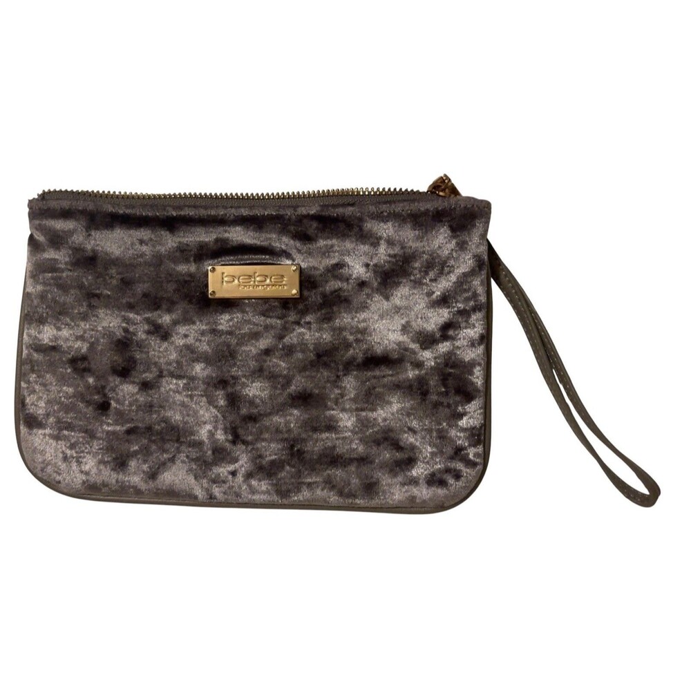 Bebe Crushed Grey Velvet Clutch Wristlet Wallet